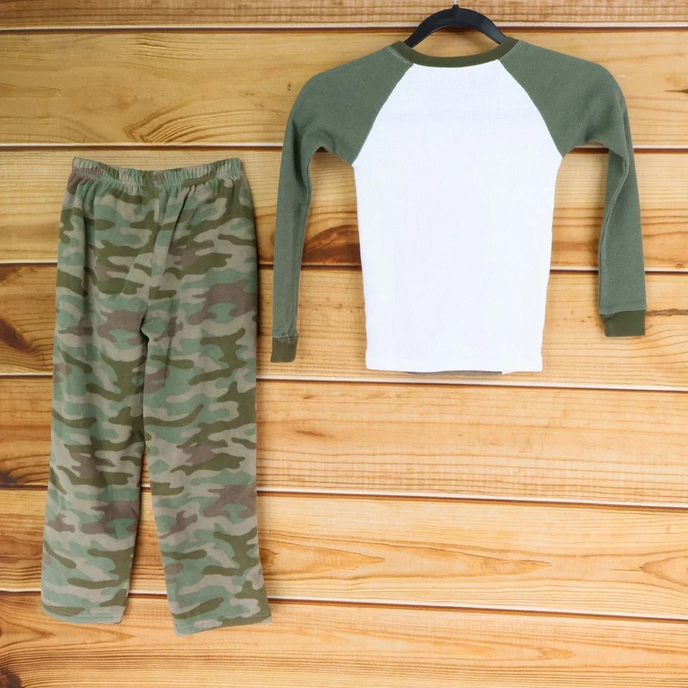 Carter's Pajama Outfit Set Pants Shirt Boys‎ 6 Green Camouflage Bear Fleece Soft